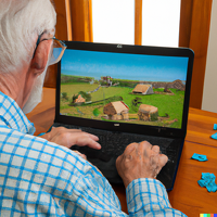 DALL·E 2022-10-21 17.16.07 - high quality photo of an old man playing the settlers online on his laptop
